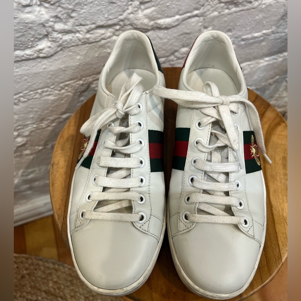 Gucci Ace White Leather Sneakers with Bee - Picture 2 of 9
